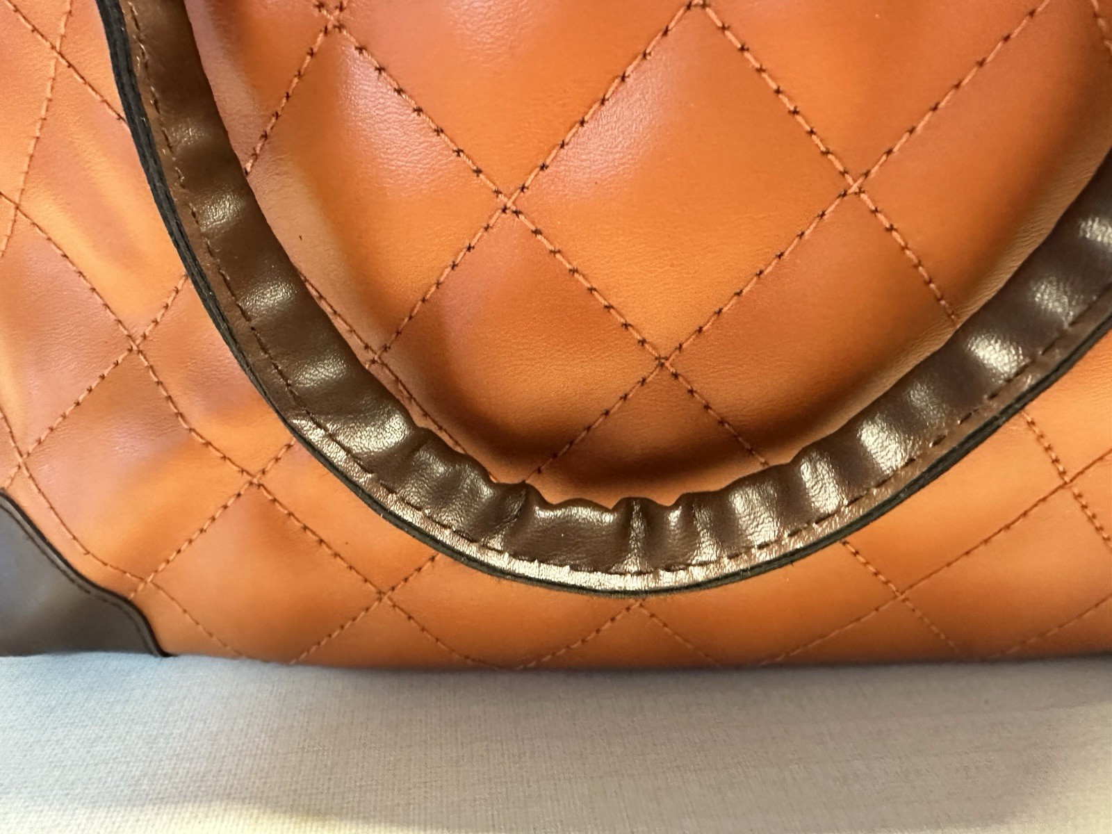 Brown Quilted Zip-Top Satchel Top Handle Bag, Double Handles, Silver Hardware