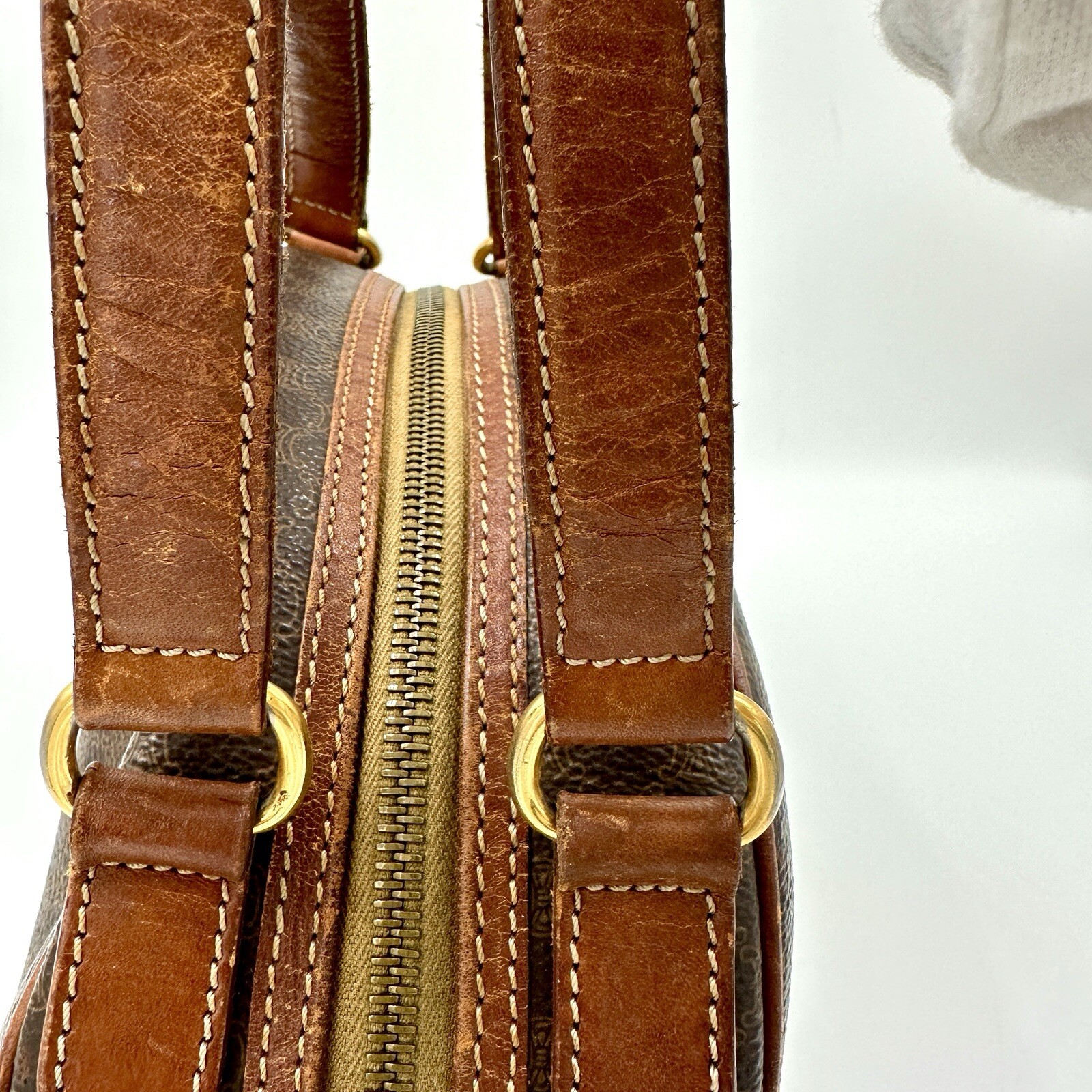 DDP Auth CELINE Vintage Macadam Monogram Leather Top Handle Bag Triomphe Vtg