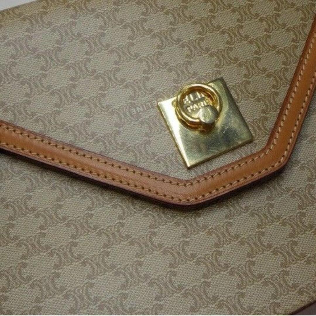 CELINE Macadam Triomphe Logo Clutch Bag Beige Canvas Vintage Unisex 26cm