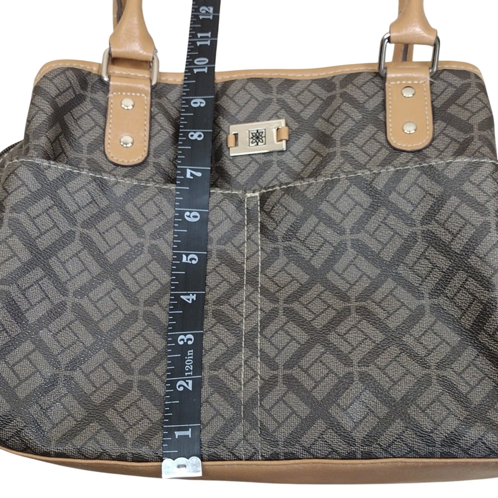 Geometric Shapes Business Casual Stylish Spacious Black Tan Hand Shoulder Bag