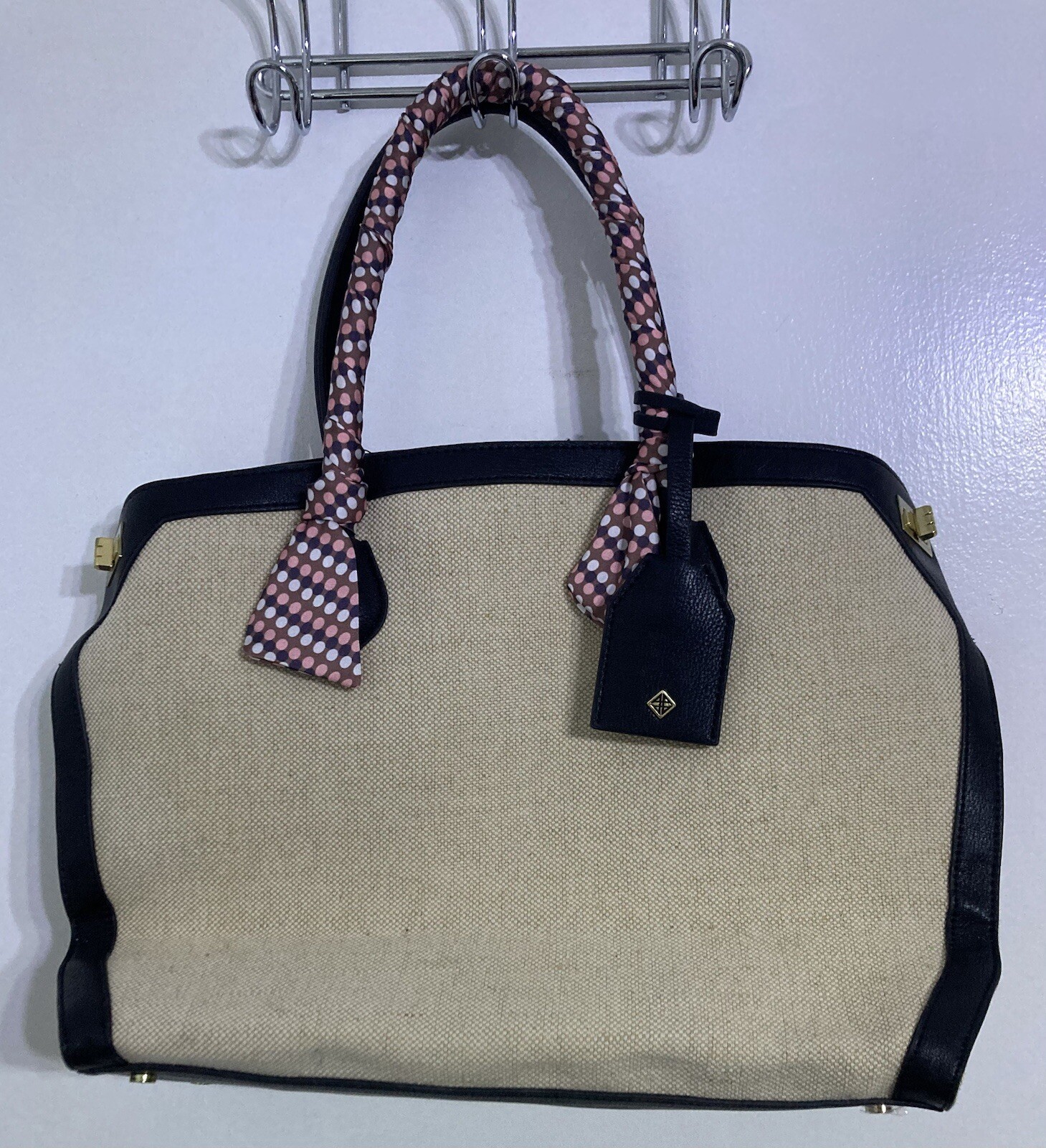 NWT – Antonio Melani Purse Jute Beige And Black Expandable Shoulder Or Crossbody