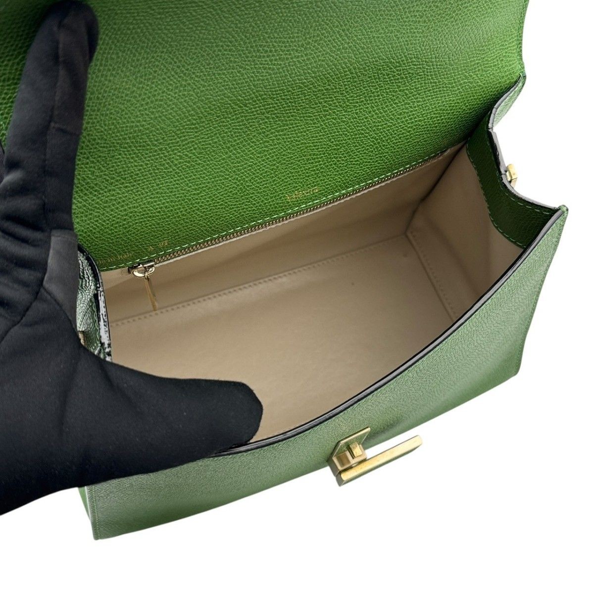 VALEXTRA Bag: Iside Medium Green W26H19D13cm w/strap dust bag;