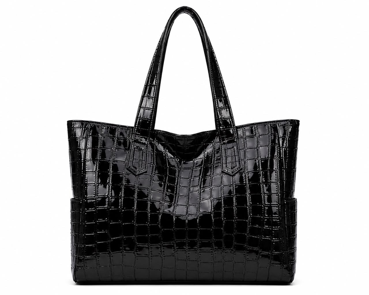 Women’s Patent Leather Large Tote Shoulder Bag Shopper Handbag Black