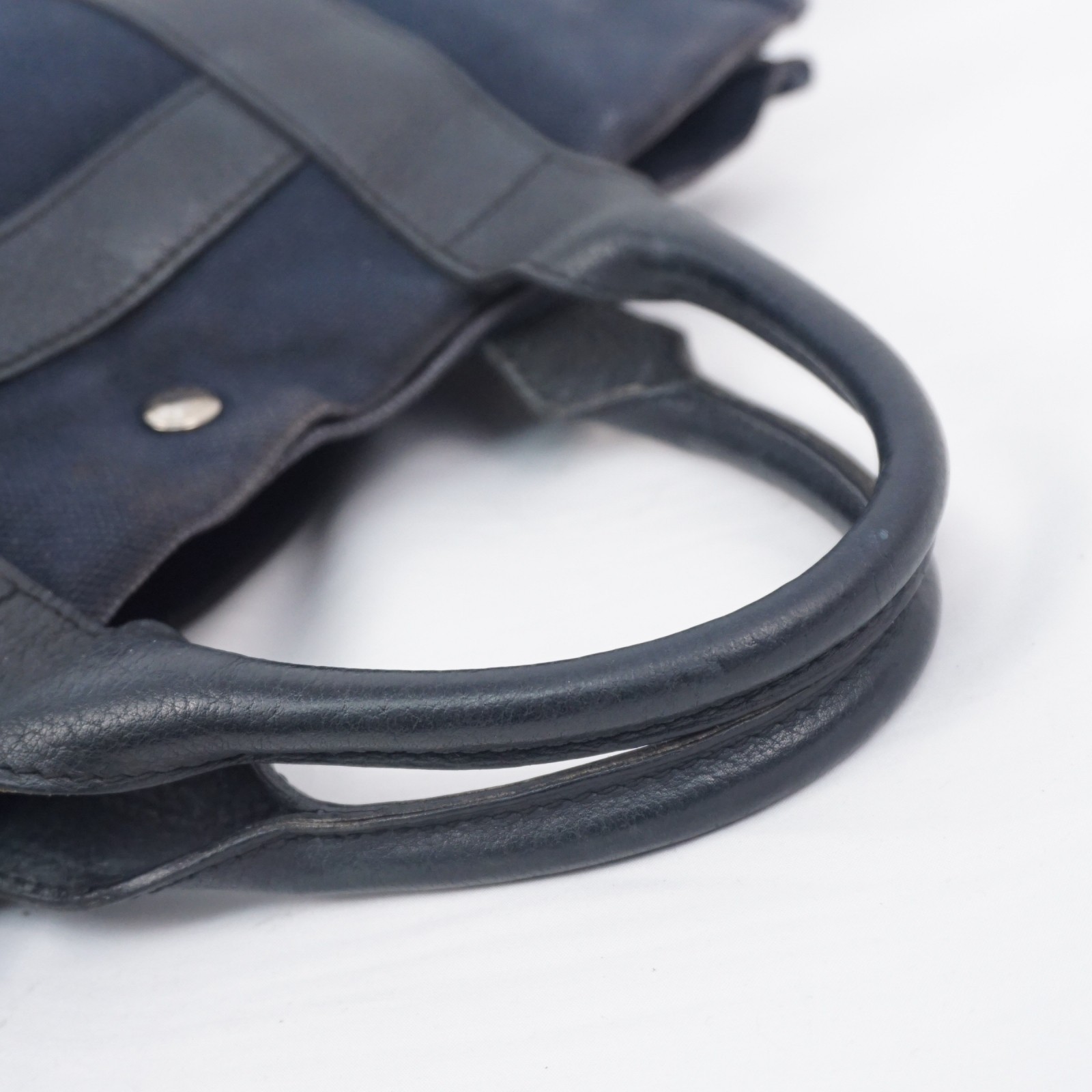HERMES Sac Harnais MM Tote Handbag Canvas Leather Dark Navy B26H553