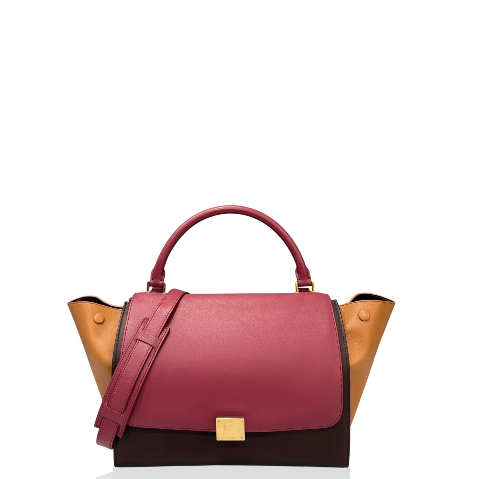 Celine Medium Trapeze Brown Red Burgundy Smooth Calfskin (qy042326b3)
