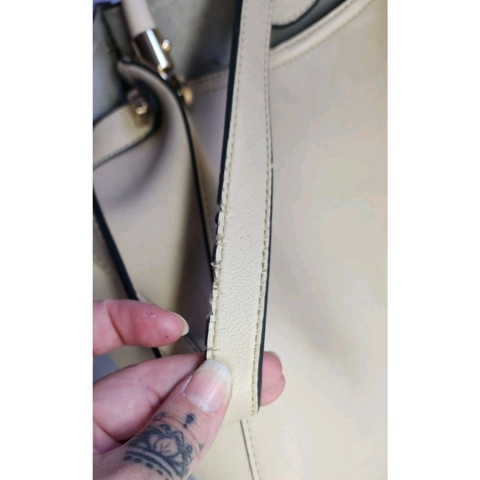 Marc New York Andrew Marc Beige Flower Cut Out Hobo Bag Purse Gold Hardware