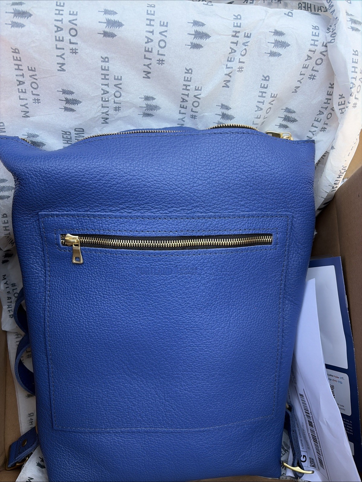 Portland Leather Goods Blue Pebbled Indigo Laptop Backpack