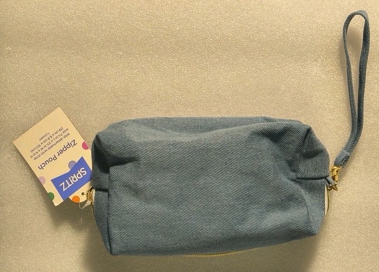 Target Spritz Zipper Pouch Denim In Color Size 7.5″X2.75″ X4″ And 7″ Strap