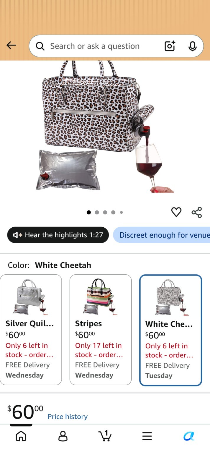 Primeware insulated drink purse features a fashionable white cheetah print