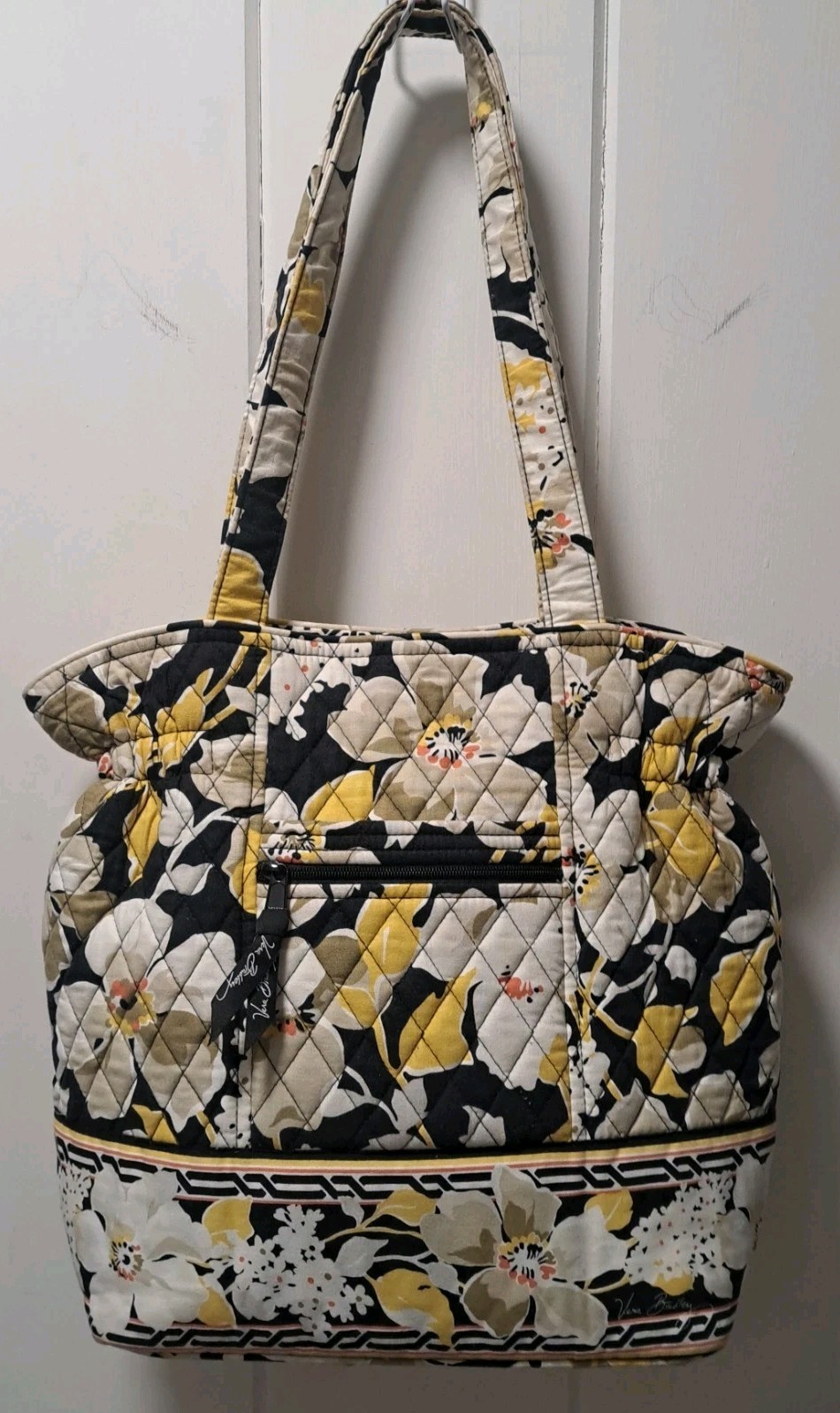 Vera Bradley Dogwood Shoulder Tote Bag Yellow Black Floral Retired 12″x11″x5″