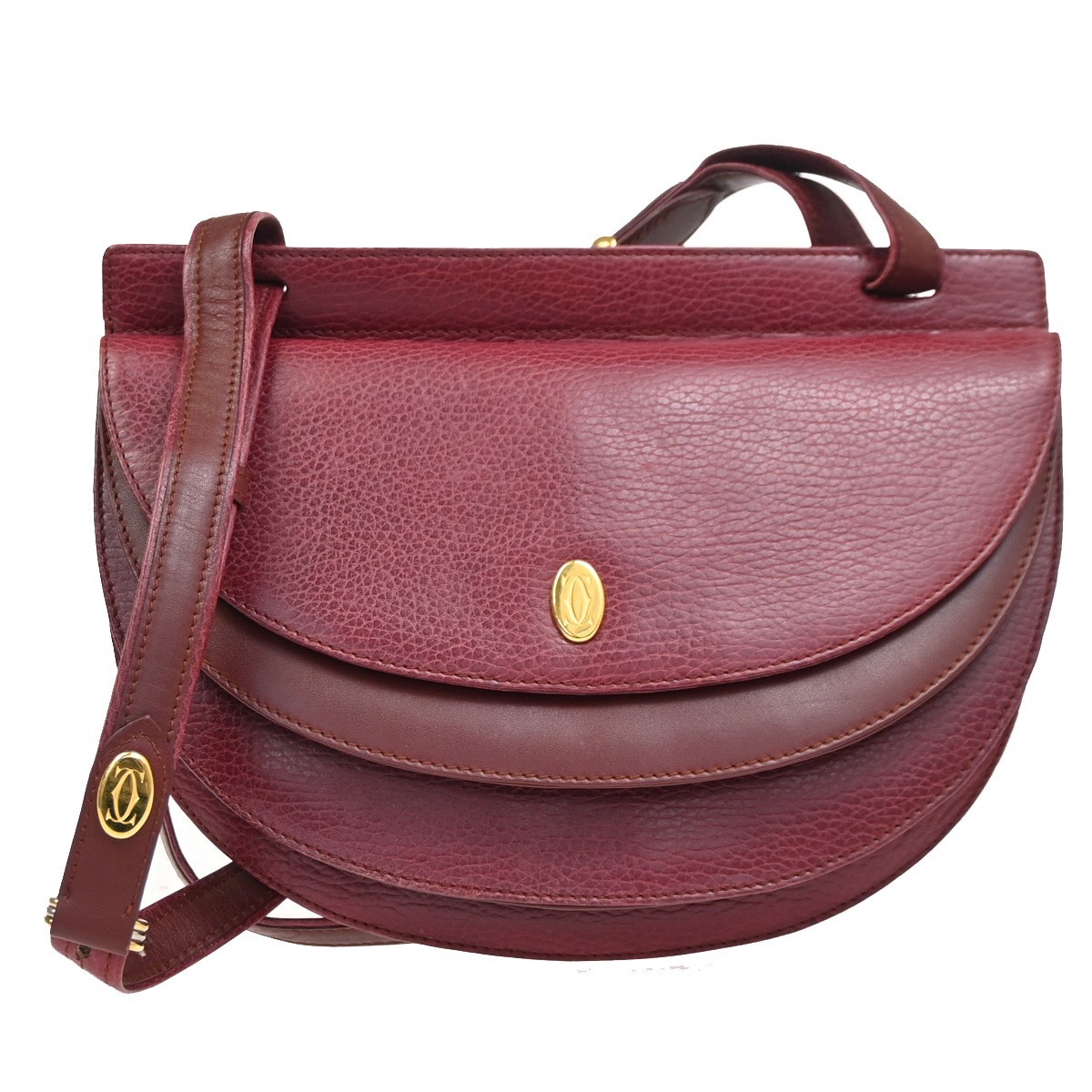 MUST DE CARTIER 2C Logo Shoulder Bag Leather Red GHW Spain 38CA704