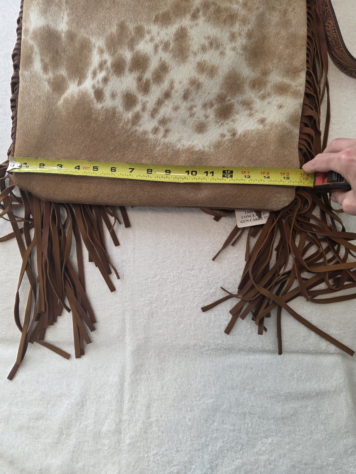 American Darling Concealed Carry COWHIDE/FRINGE TOTE HANDCARVED LEATHER STRAP