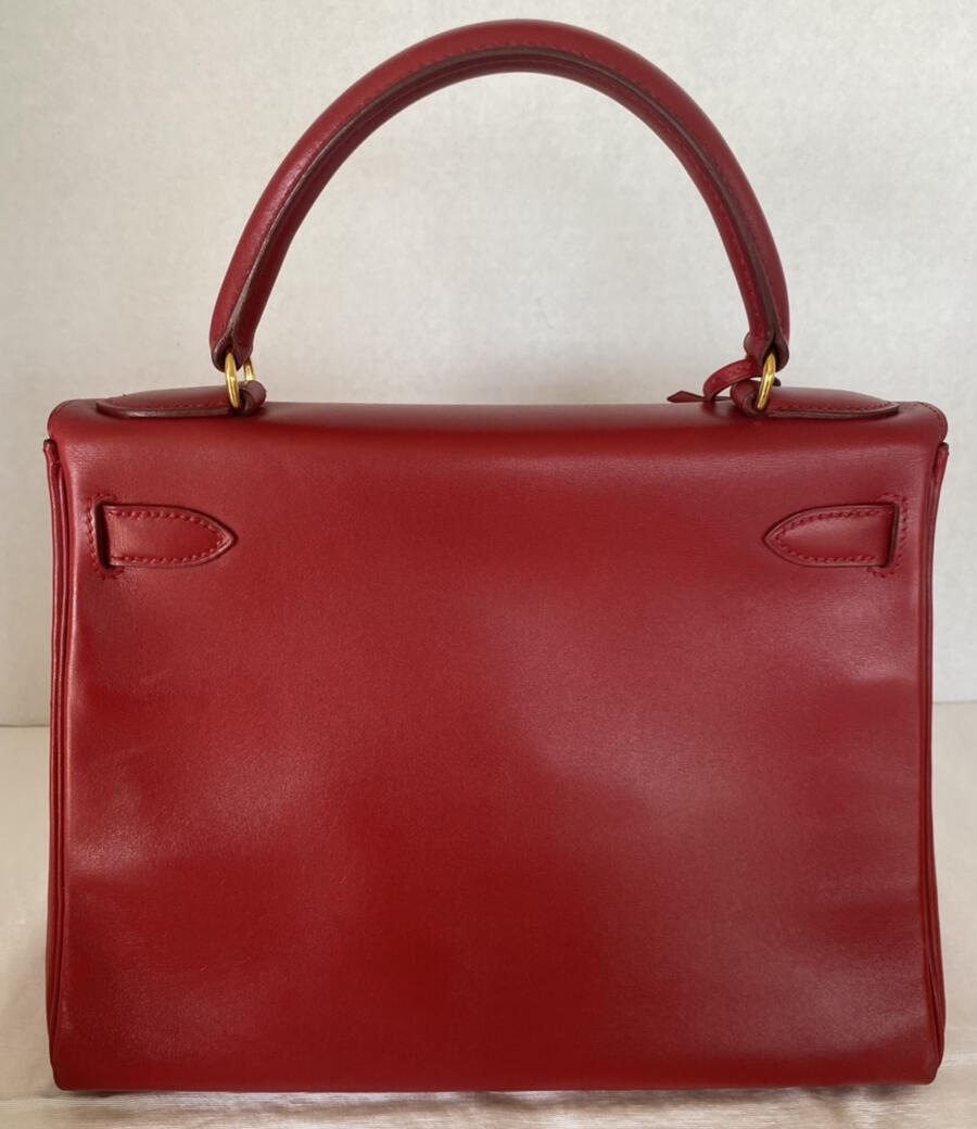 XLT Auth HERMES Rouge Garance VIF Gulliver Swift 28cm Kelly Retourne GHW