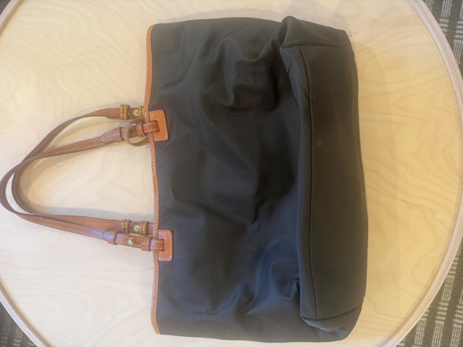 Dooney & Bourke Valerie Tote Brown Nylon Canvas With Tan Trim