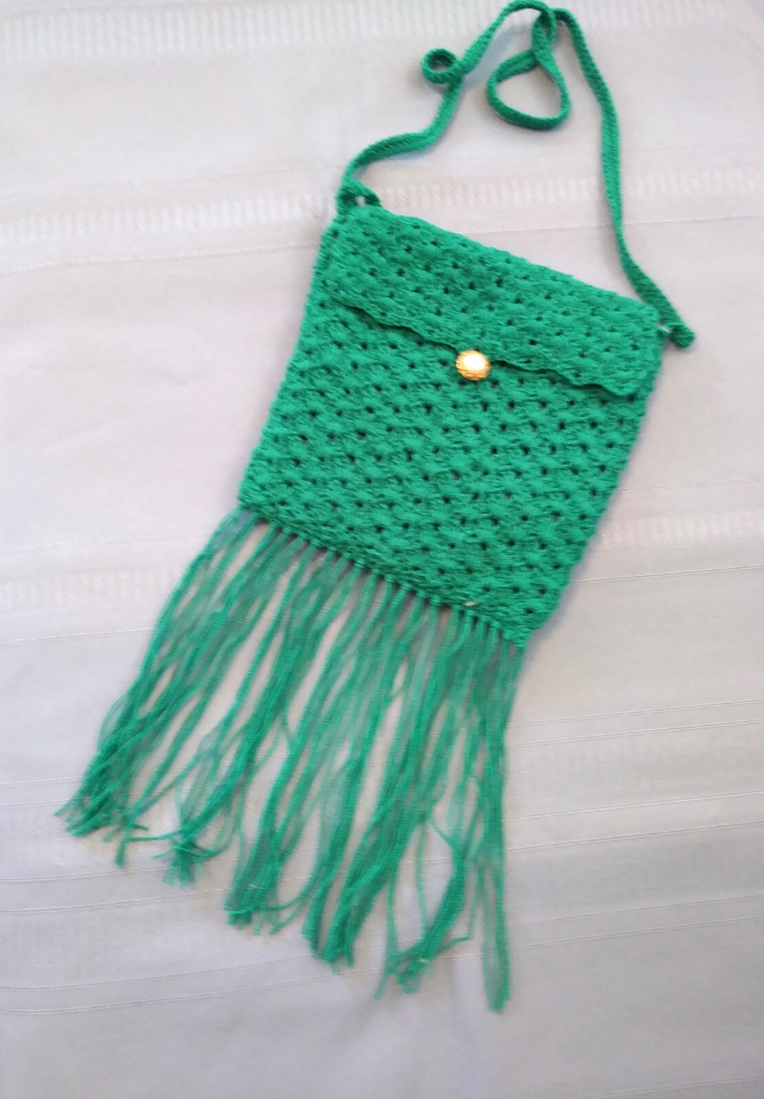 PURSE HAND-CROCHETED NEW ACRYLIC YARN COTTON LINING BUTTON CLOSURE GREEN SPARKLE