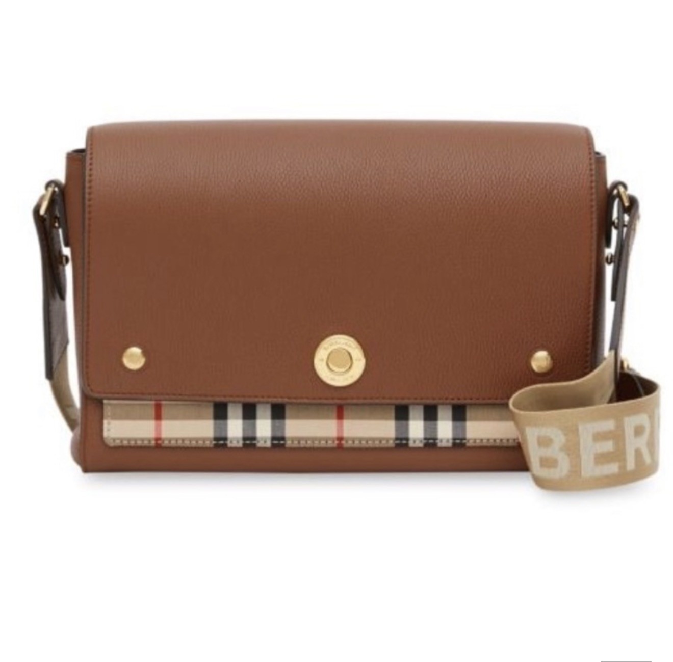 Burberry Note Vintage Check Medium Leather Shoulder Bag Tan – W/dustbag