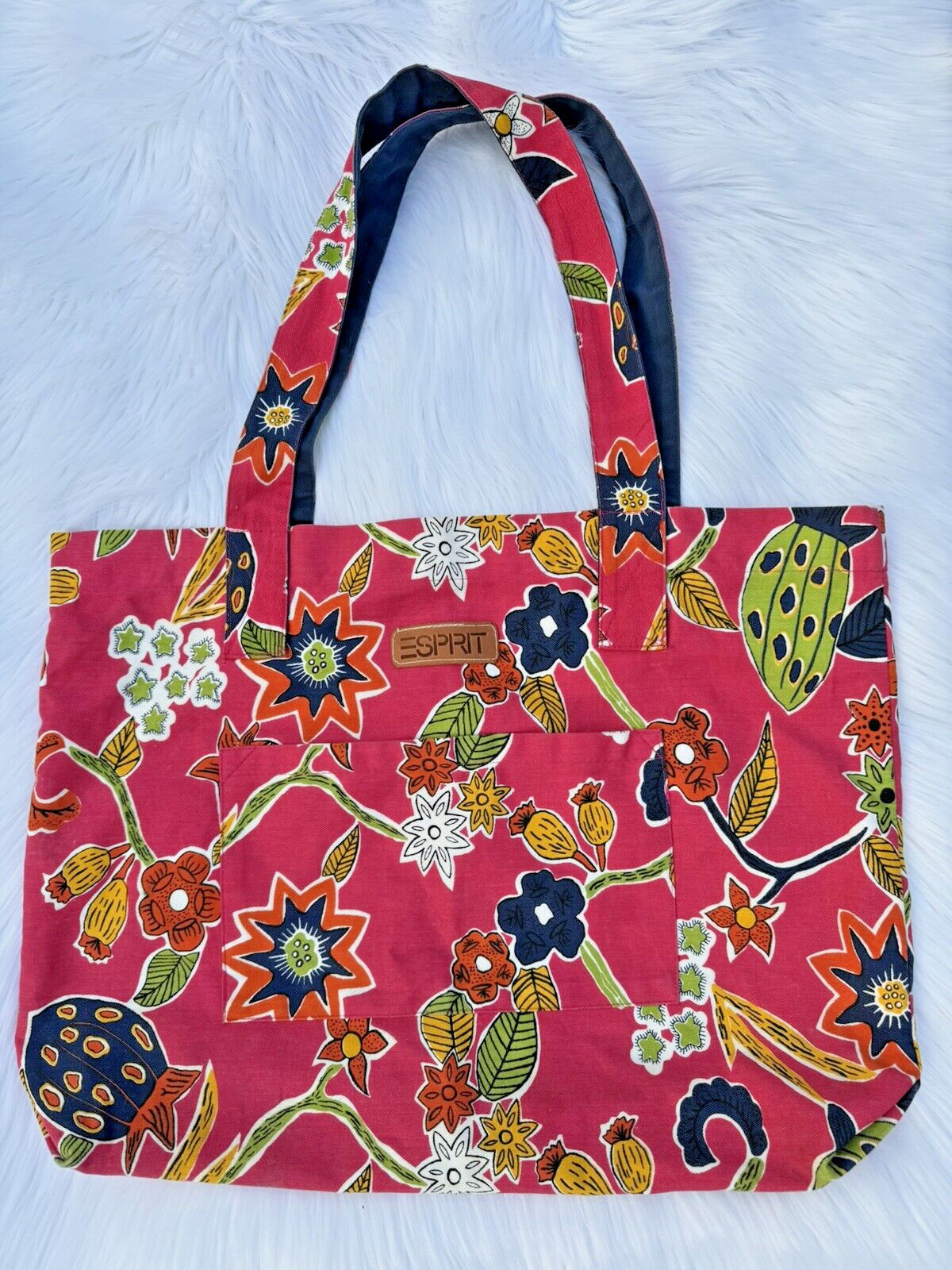 Vintage 80s 90s Esprit Tote Pink 100% Cotton Hawaiian Tropical Summer Vacation