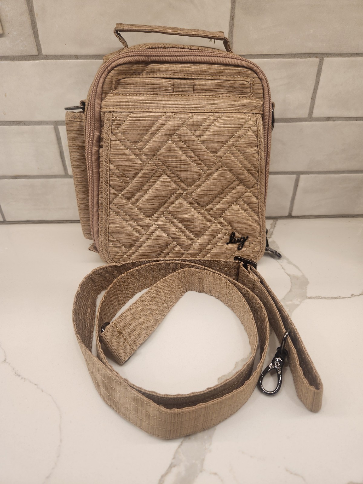 Lug Flapper SE Convertible Crossbody Bag Brushed Gold Waterbottle Pocket 8.5x5x3