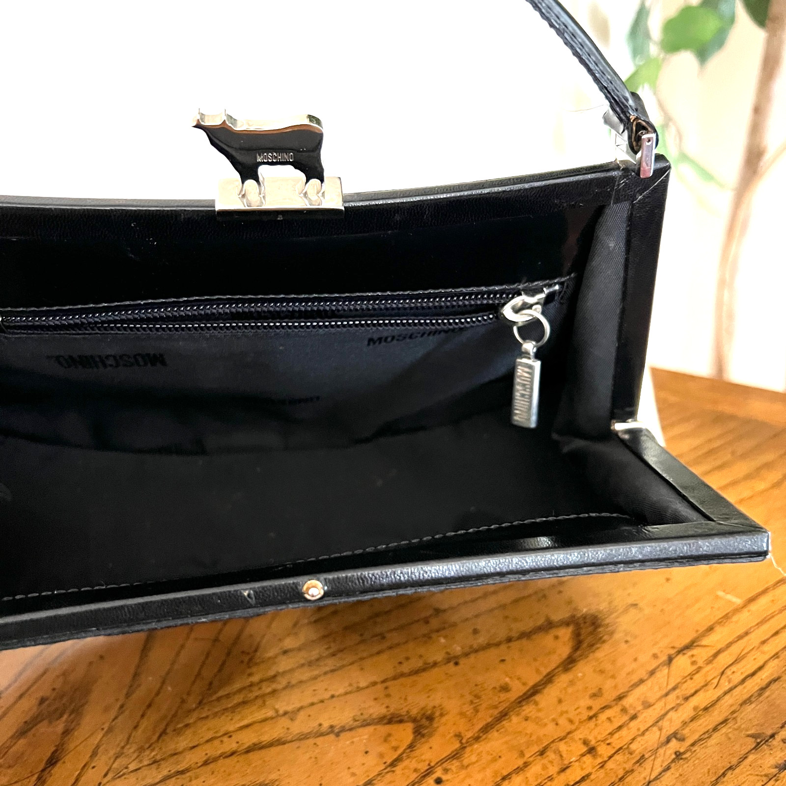 MOSCHINO Cow Print Shoulder Bag Purse Limited Edition Patent Leather Flip Lock