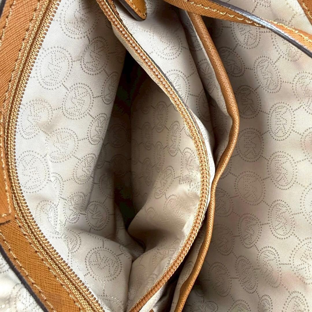 Michael Kors Brown Leather Tote Bag Gold Logo Charm Women Handbag 11.6in