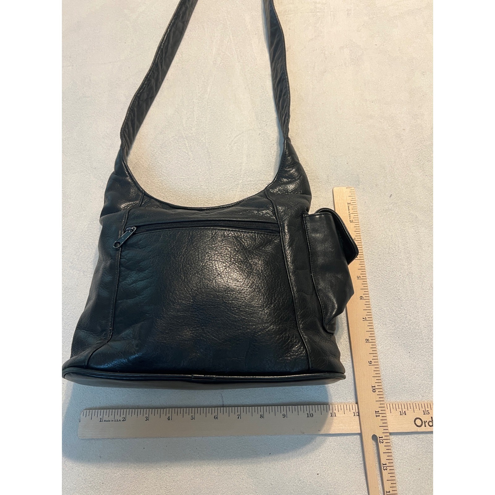 Dawli Vintage Black Genuine Leather Hobo Shoulder Bag Made in USA Minimalist