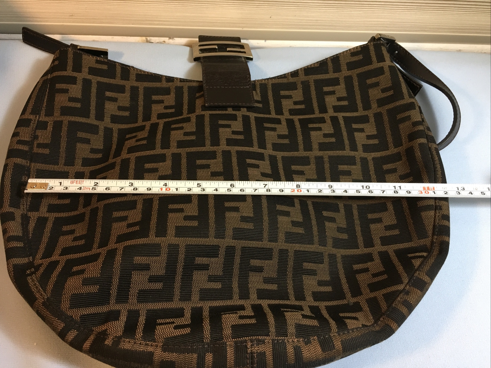 Fendi Zucca FF Logo Brown Leather Canvas Shoulder Handbag Medium EUC. Gorgeous!