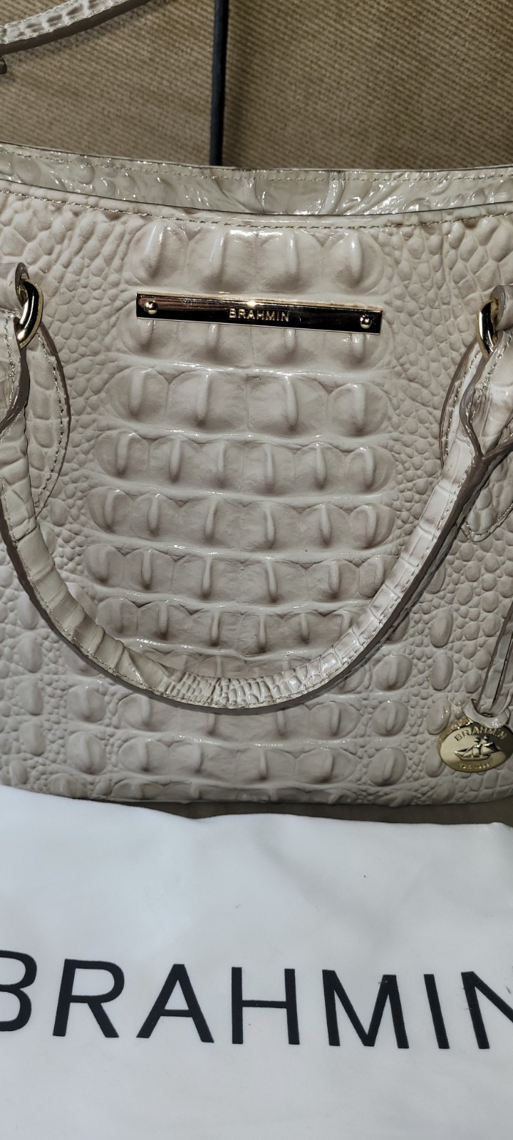 Brahmin Melbourne Croc Embossed Small Lena Pumice