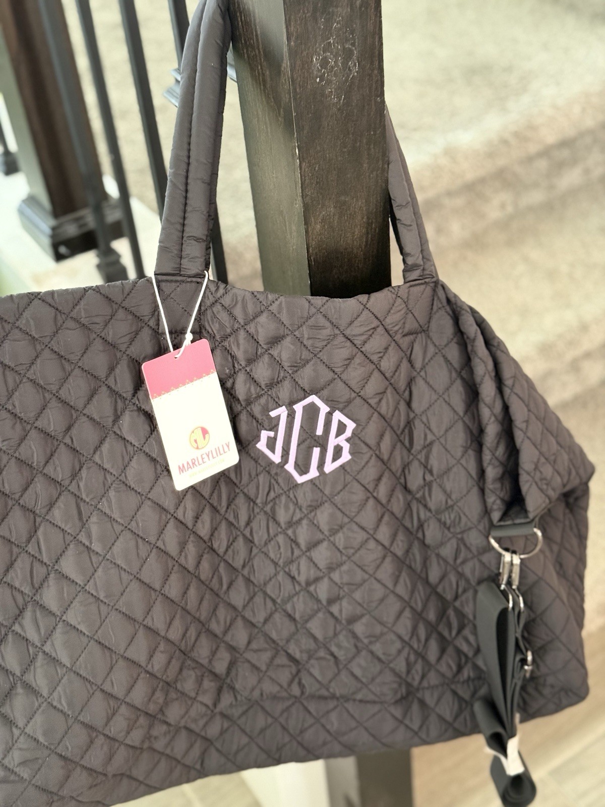 Marleylilly Quilted Weekender Tote Bag Black Monogram JCB Travel Gym Overnight