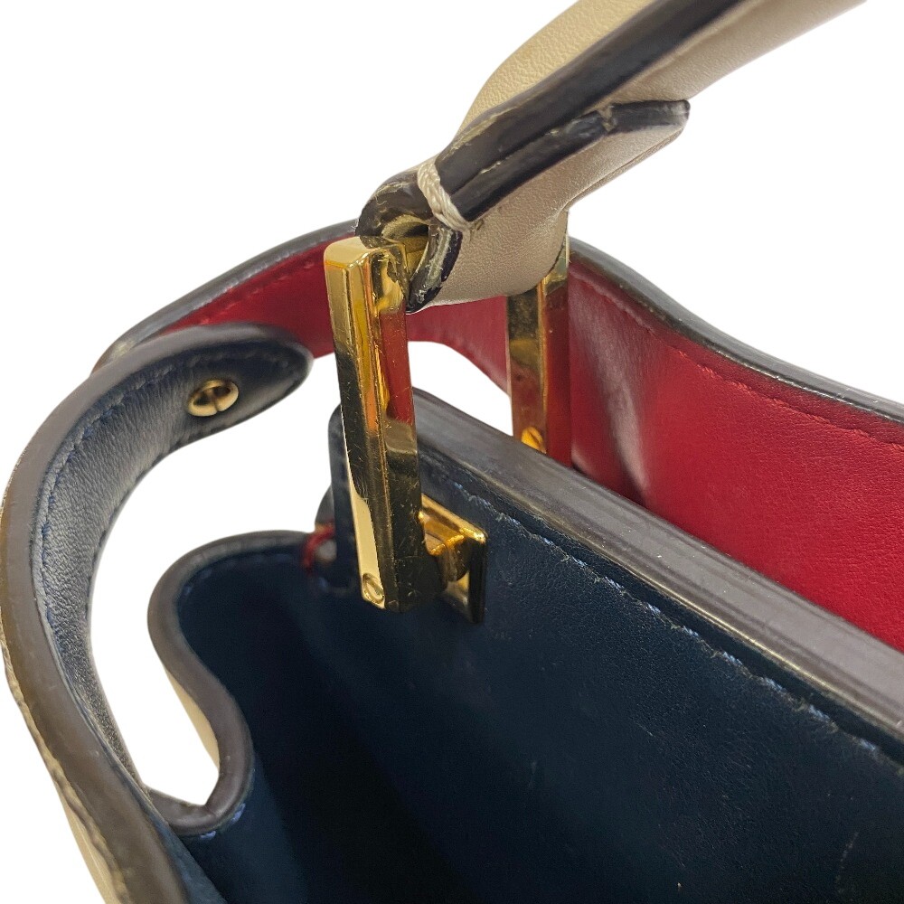 FENDI 8BN302 2WAY Shoulder Bag leather Peekaboo Essentials Handbag beige leather