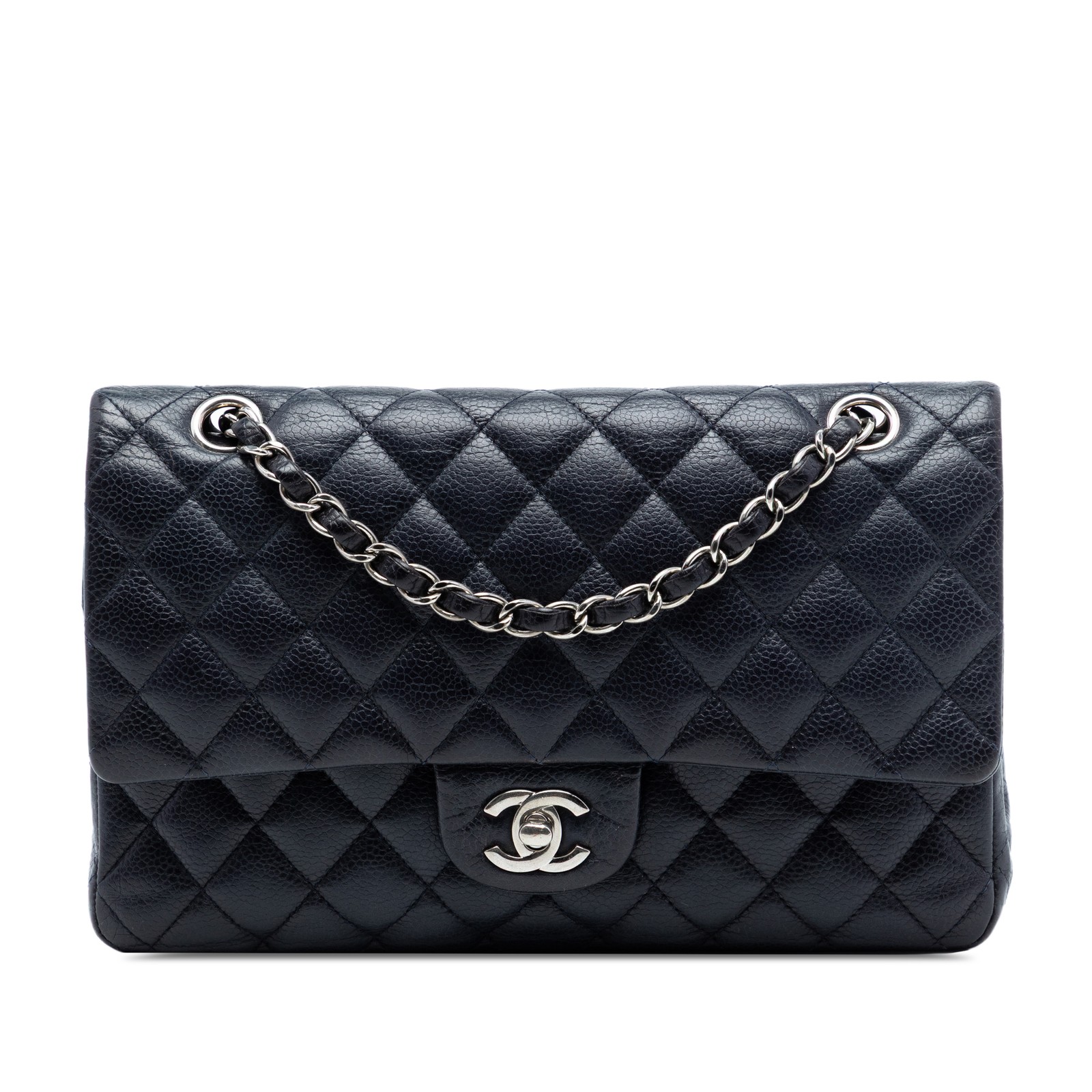 Chanel Medium Classic Caviar Double Flap Pre-Loved Shoulder Bag Navy