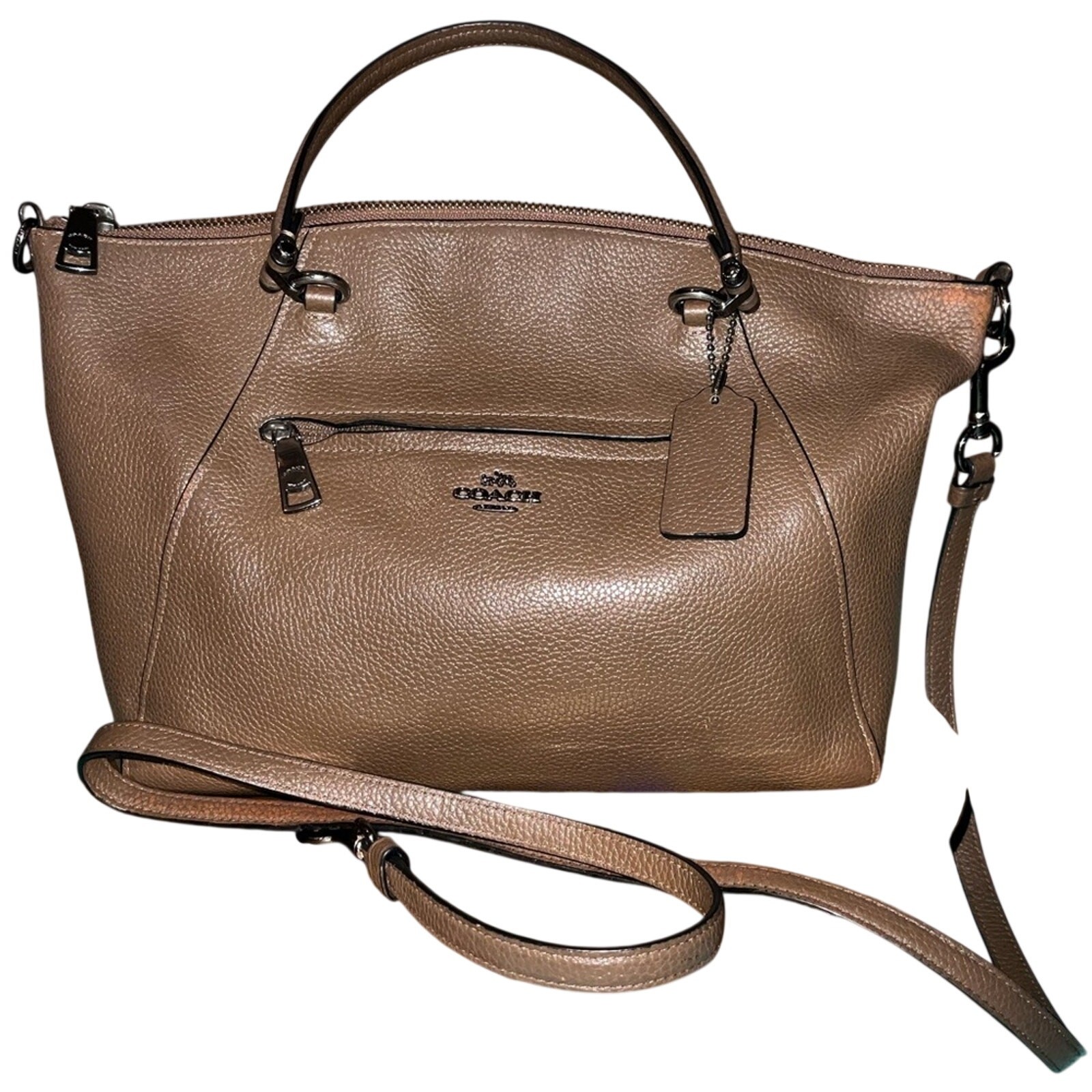 Coach Prairie Satchel Taupe Pebbled Leather Boho Minimalist Bag GUC east west