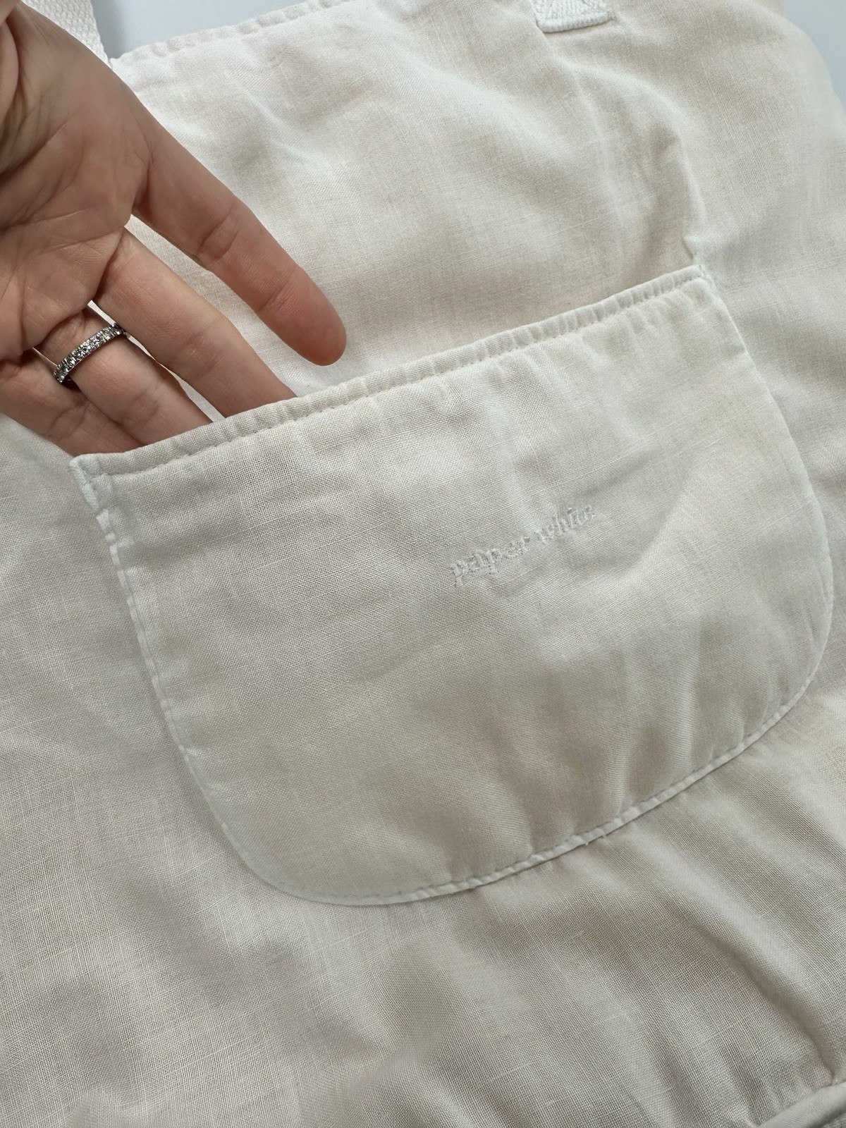 PAPER WHITE Label Embroidered Tote Bag Cotton Linen Cream Crème Rare 1984 1980s