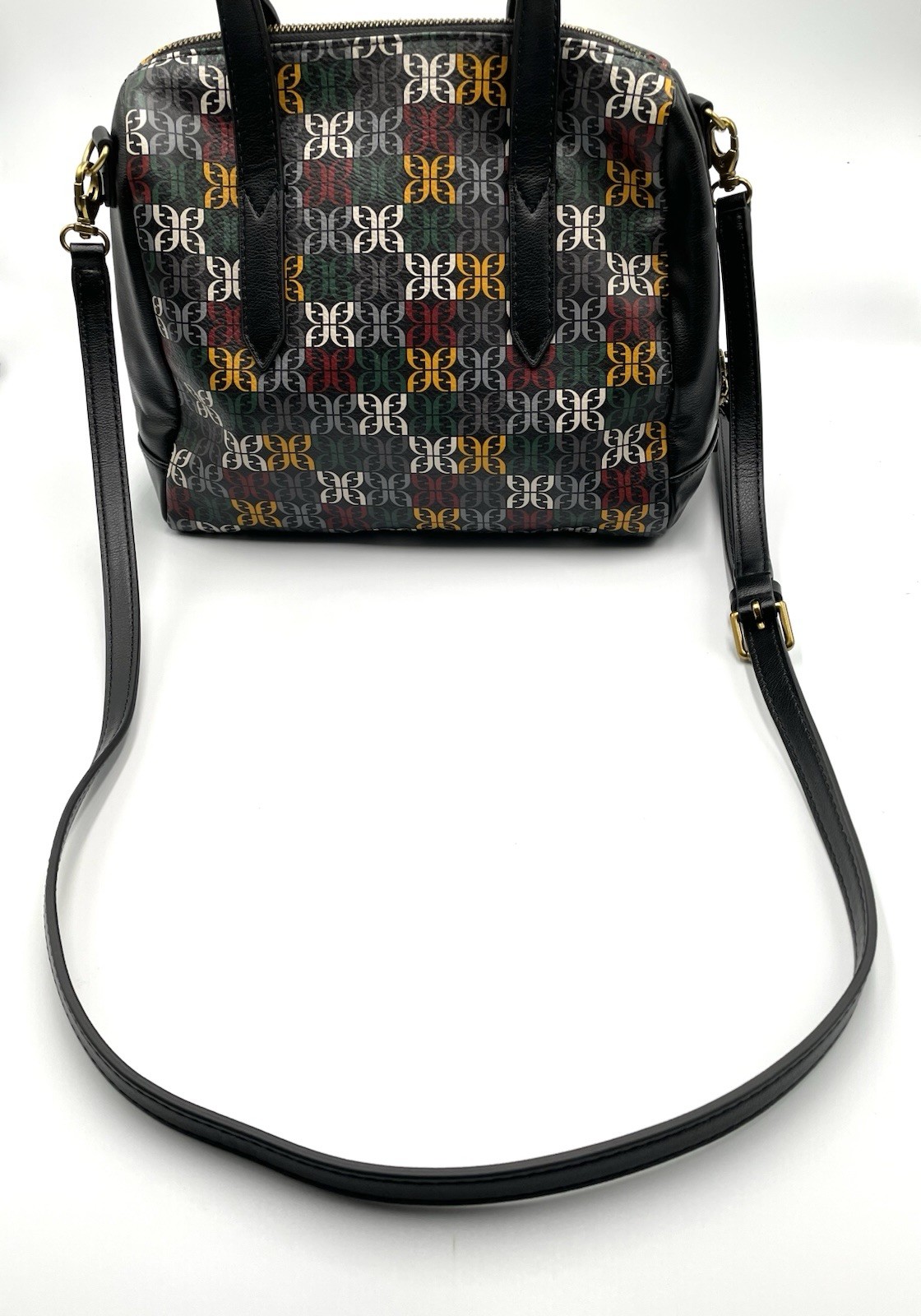 Fossil Sydney Satchel Synthetic Black Bag Classic Medium MultiColor Logo
