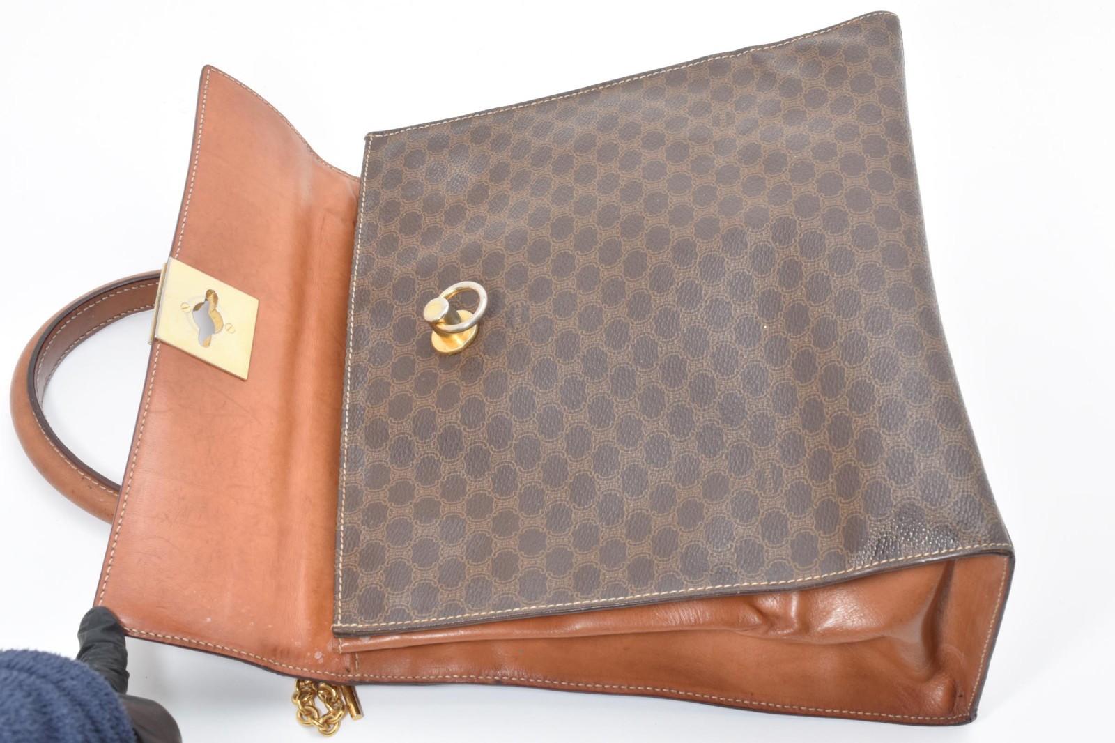 CELINE Macadam GANCINI Hand Bag Purse Vintage PVC Leather Brown Authentic
