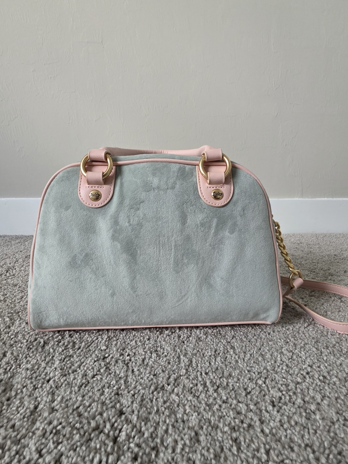 Juicy Couture New Love Chapter Satchel Green Pink w/ Pouch Charms Strap