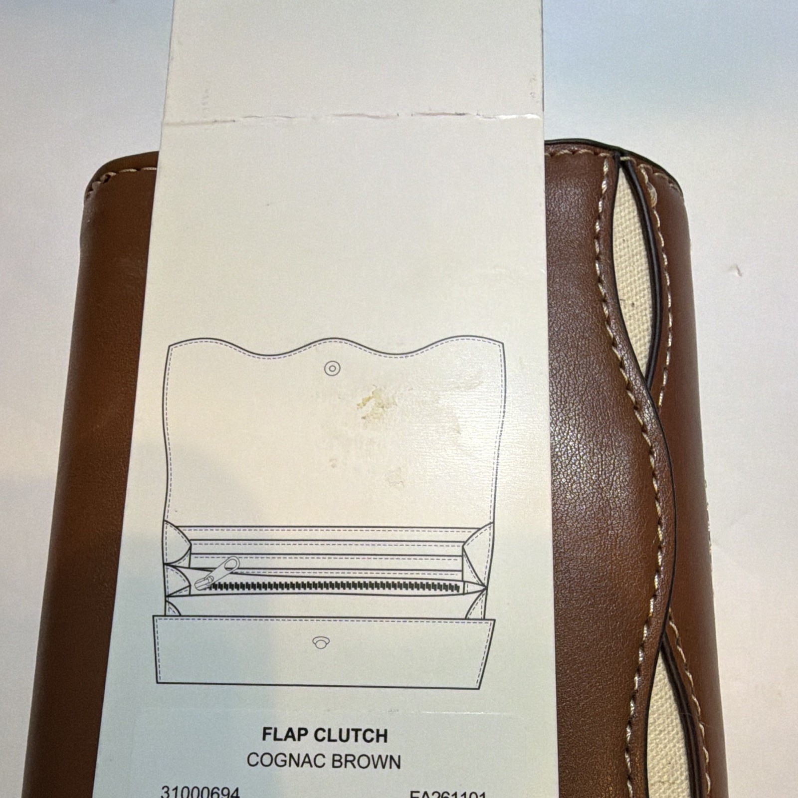 Free Assembly Flap Clutch Brown/Beige, Snap Closure, Gold Hardware, Pockets