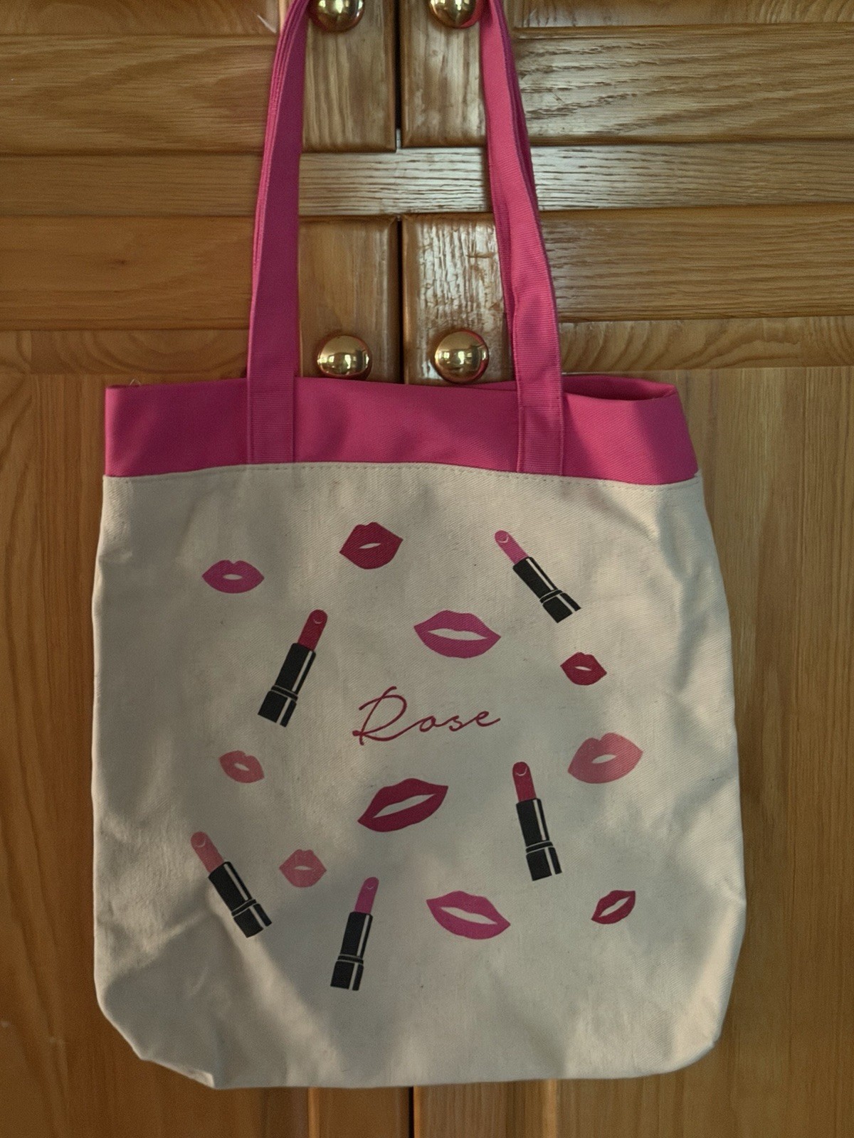 Lancome Paris Pink Rose Lipstick And Lips Tote Bag 14”x16x1.75”
