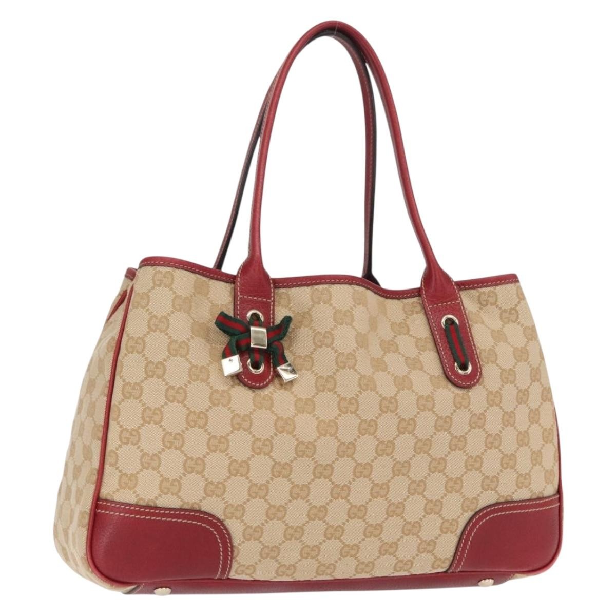 GUCCI Pretty GG Canvas Web Sherry Line Hand Bag Beige Gold 163805 Auth 168644