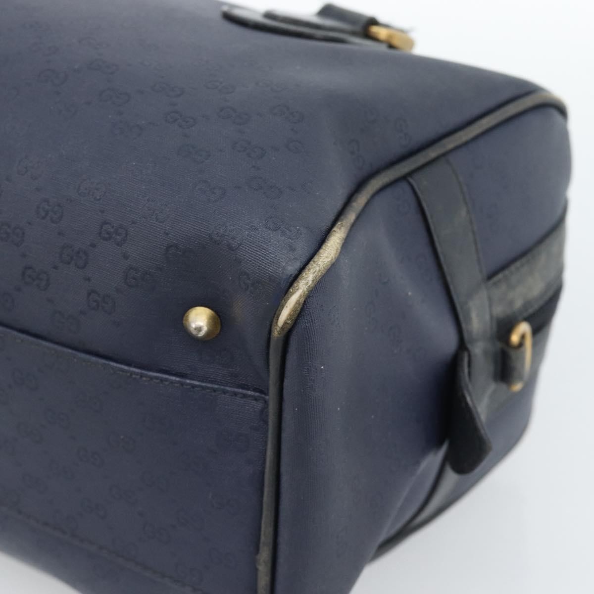 GUCCI Micro GG Supreme Hand Bag PVC Navy Gold Auth 183291