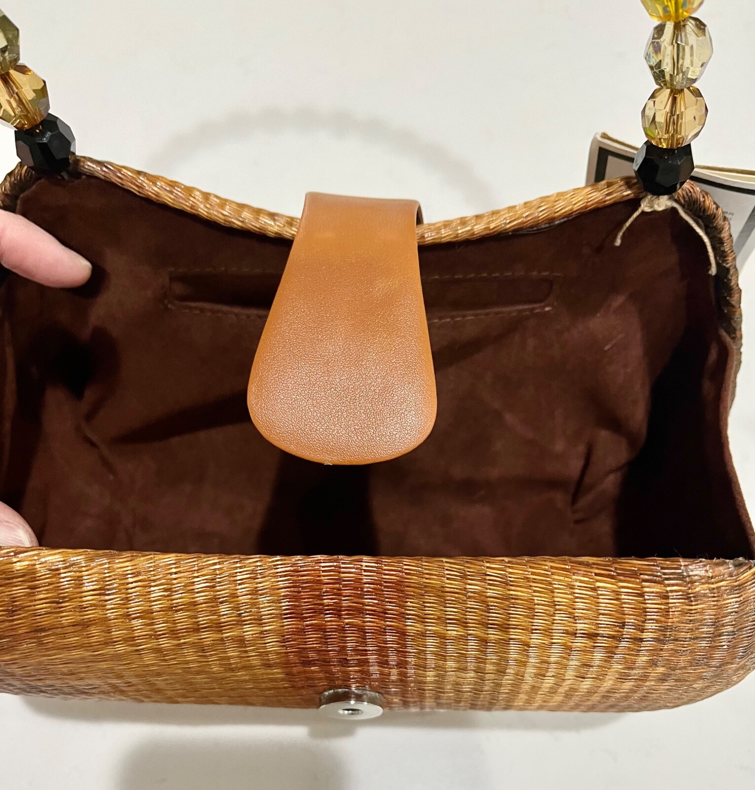 Le Sac Handmade Purse Buri palm tree rattan, straw cane woven style bag, NWT