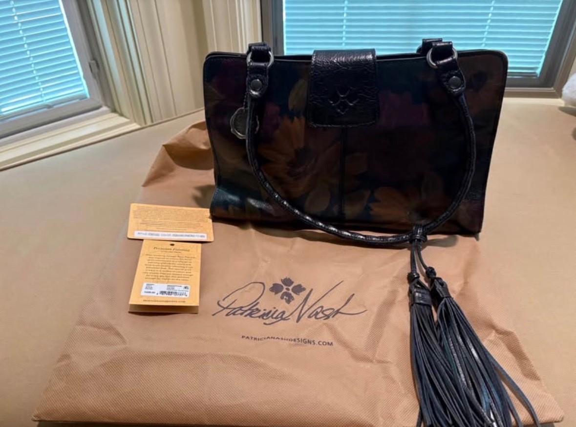 Patricia Nash Peruvian Painting Floral Leather Shoulder Bag Purse Tassel Tote
