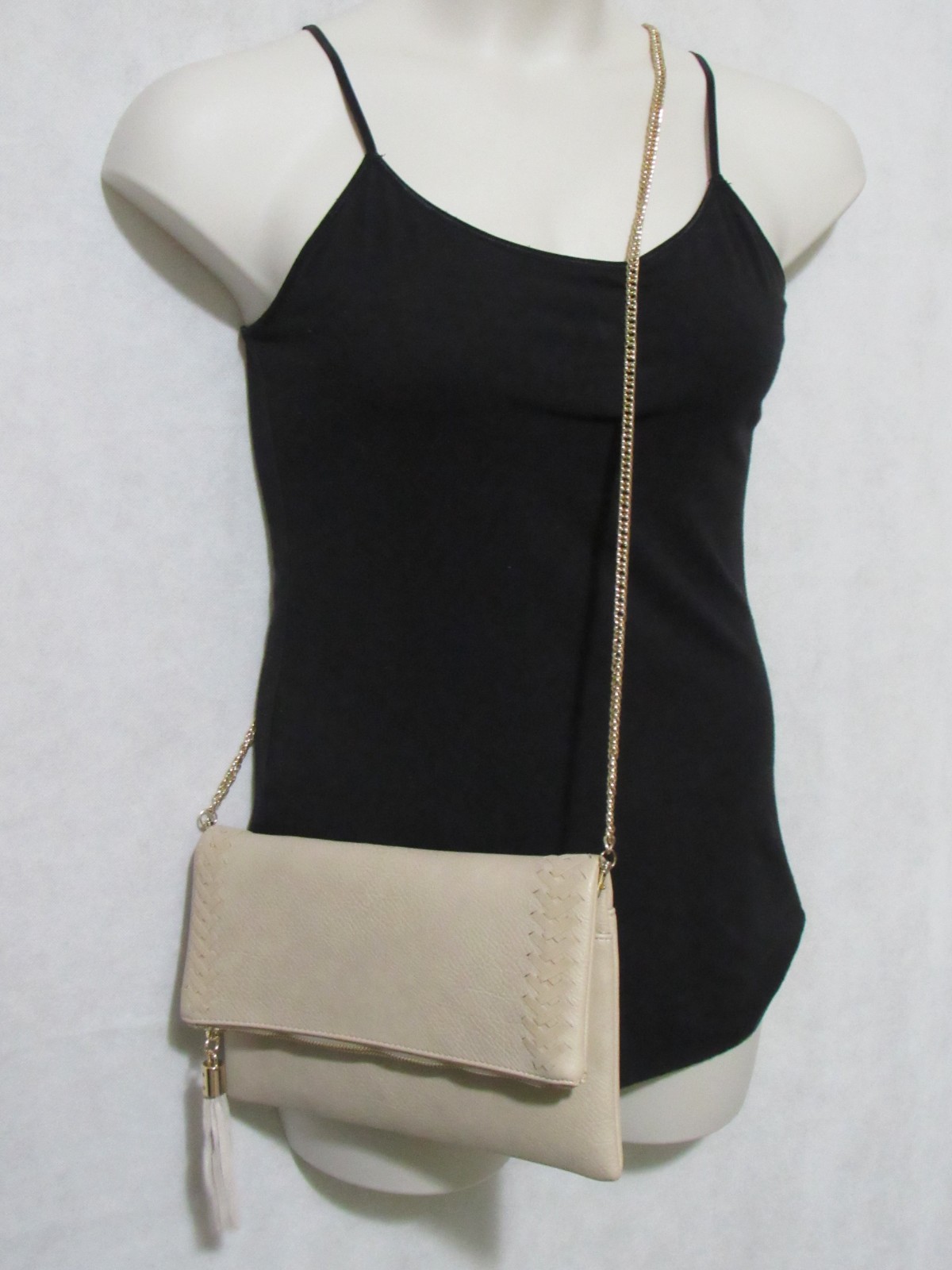 Beige Clutch Crossbody Small Purse Detachable Chain Strap Handbag Chic Event