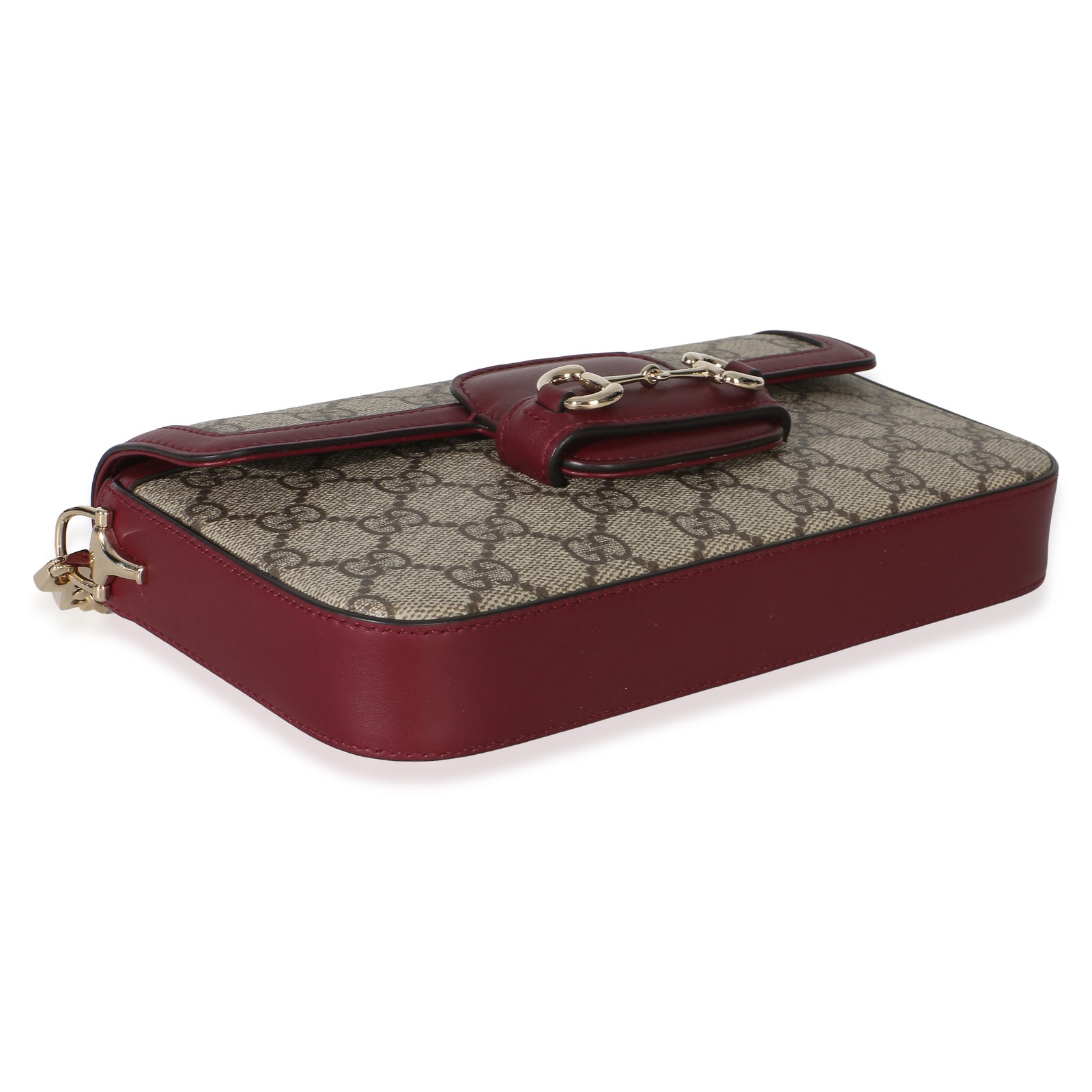 Gucci Red Beige Calfskin GG Supreme Soft Horsebit Small Shoulder Bag