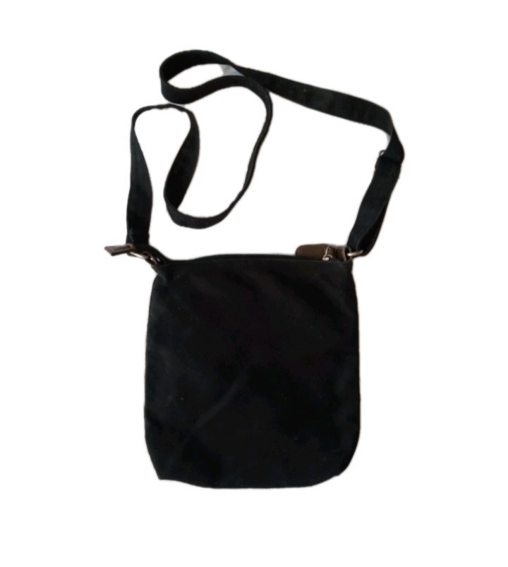Women’s Black Canvas Crossbody Bag Adjustable Strap Multi-Pocket Purse. KLT.
