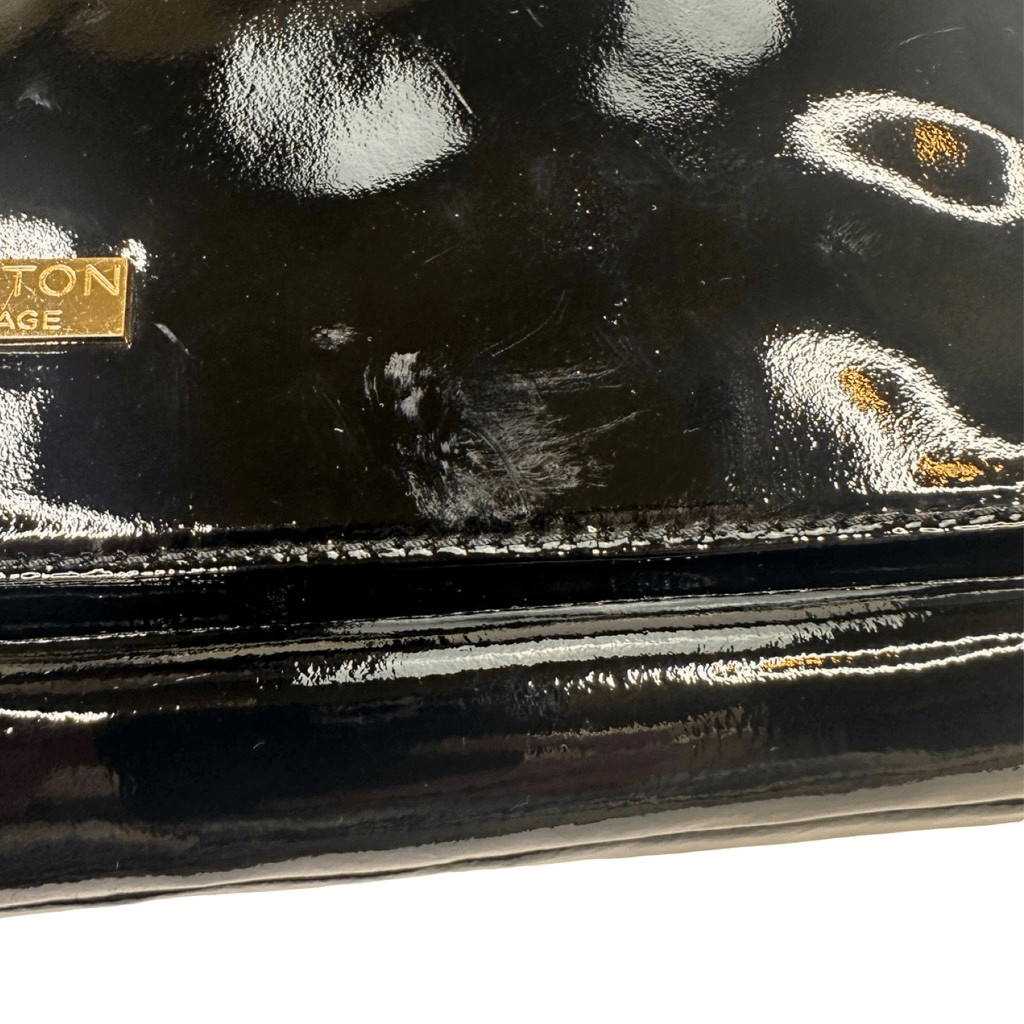 Halston Heritage Carla Black Patent Leather Handbag 8.5” x 12.25” x 1.75” Chain