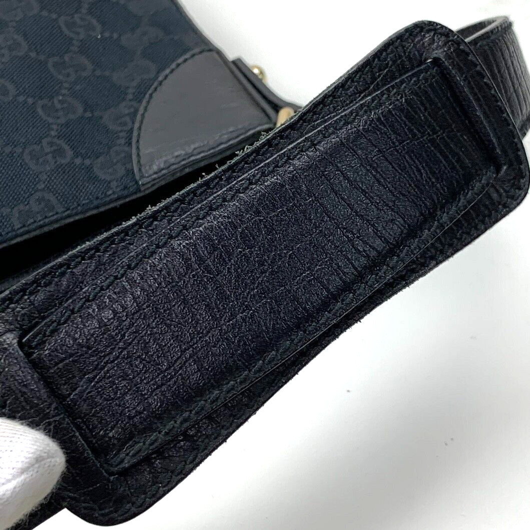 GUCCI Horsebit Sherry Shoulder Bag Black GG Canvas Leather 137388 Auth Used