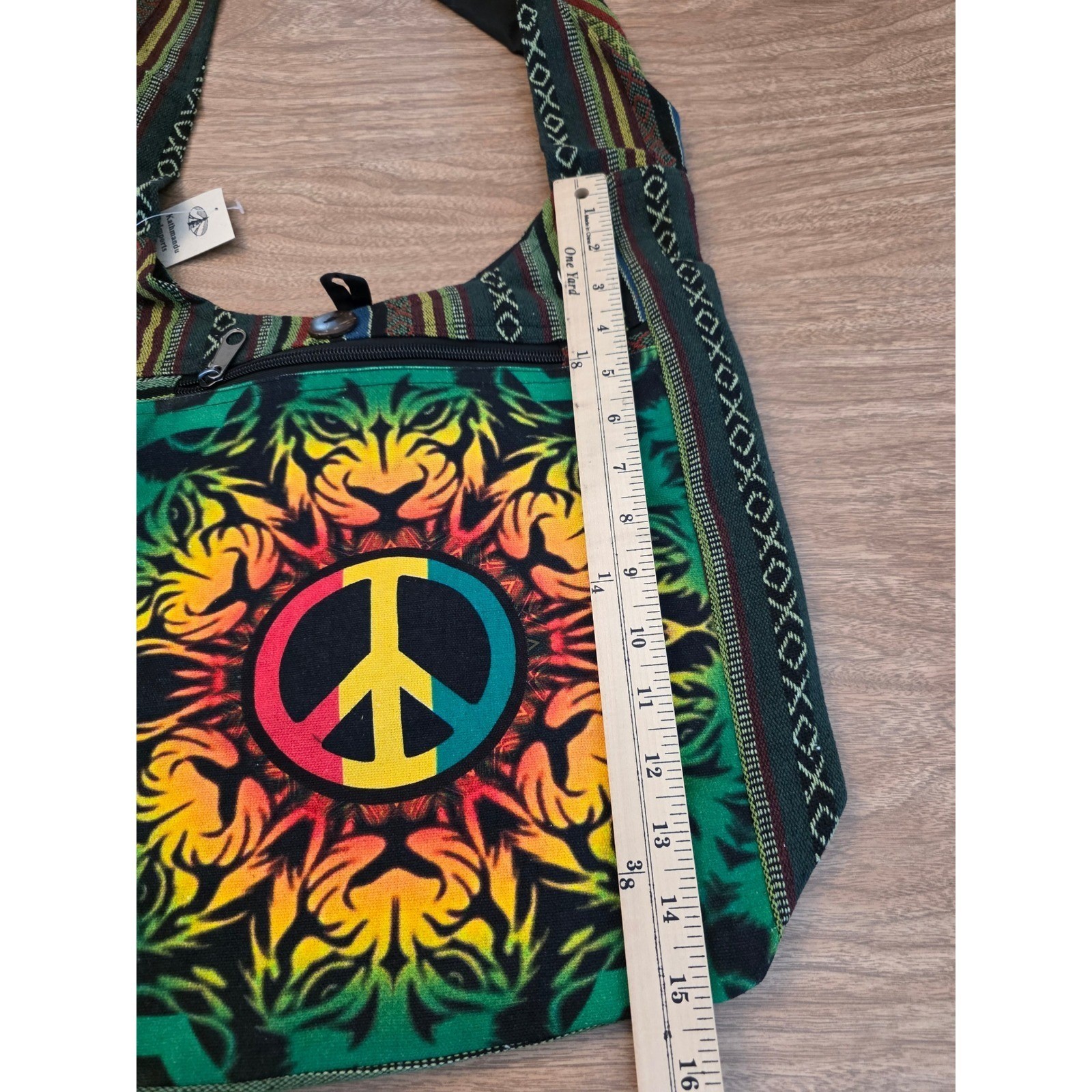 Kathmandu Imports Peace Sign Tiger Mandala Boho Cotton Crossbody Sling Bag Nepal