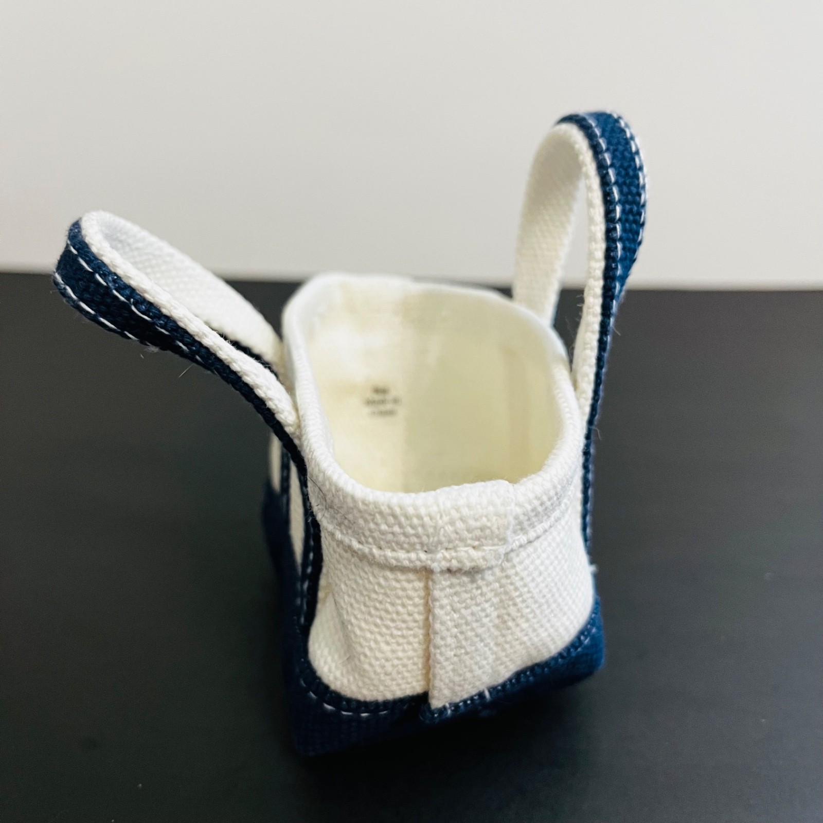 Lands End Micro Canvas Tote Bag Key Chain Bag Charm Navy Blue & Off White