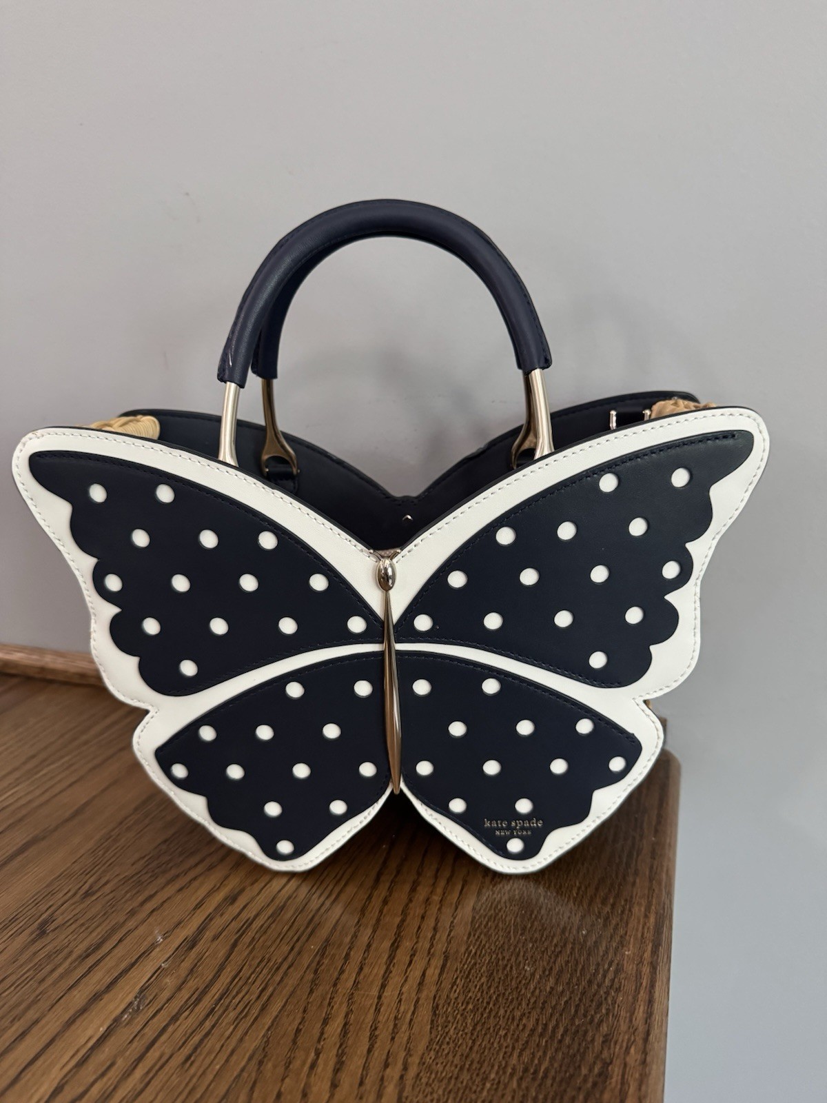 Kate Spade WING IT Butterfly Wicker Polka Dot Satchel/Crossbody