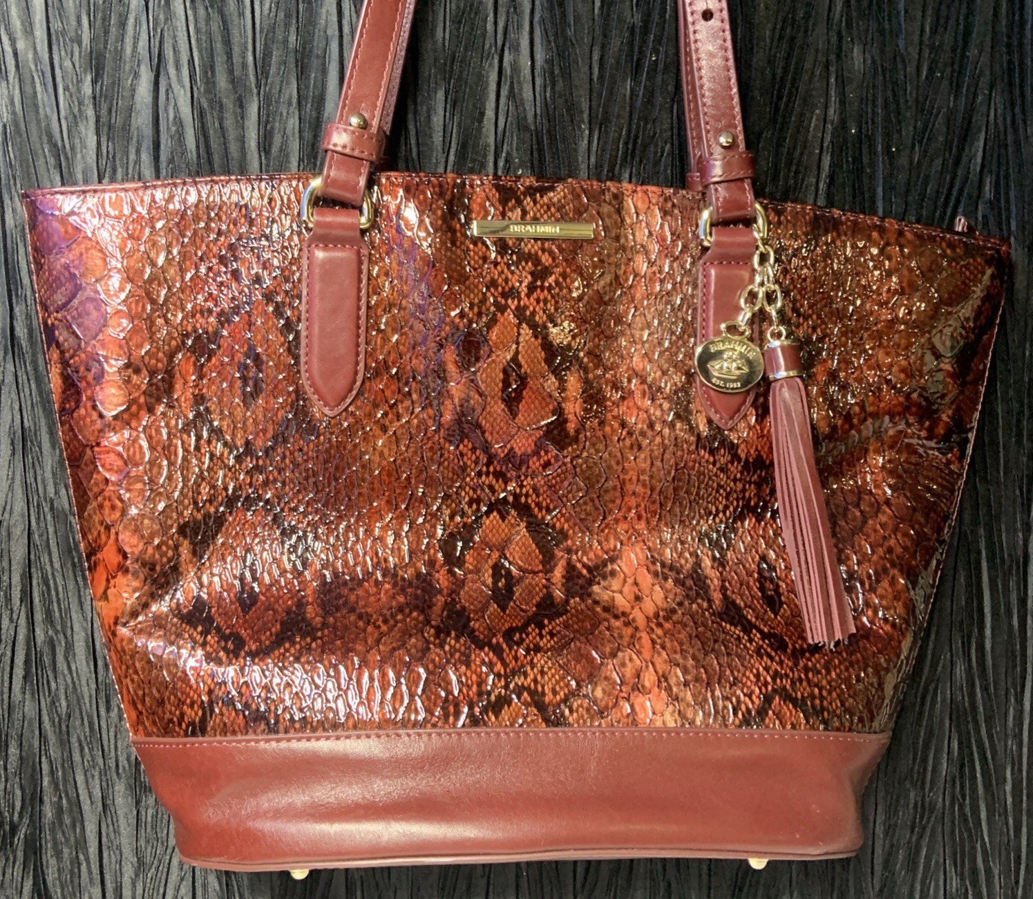 Vtg? Brahman Medium Large Bowie Tote Purse In Cranberry Valerian With Dust Bag